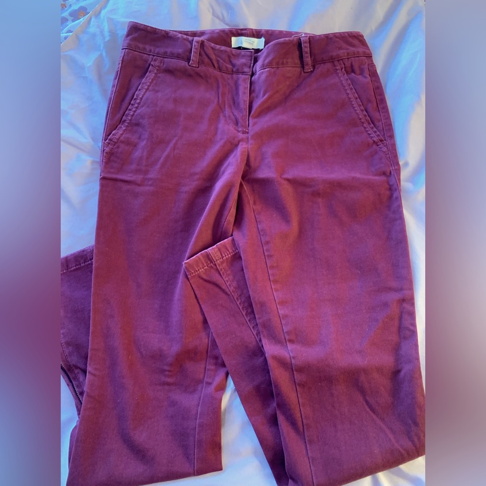 Loft burgundy colored slim leg cargo pants; size 2.